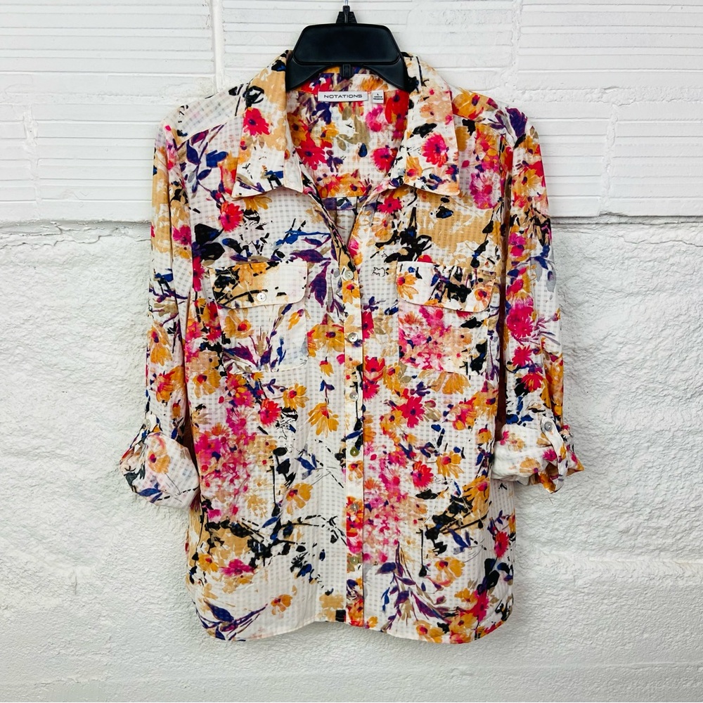 Notations Multicolor Floral Button-Down Shirt siz… - image 2